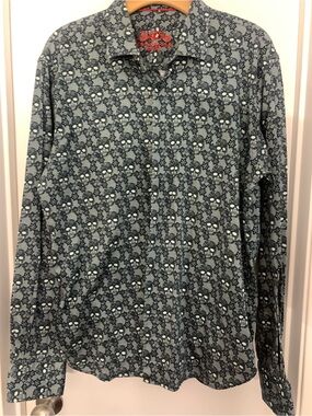 Long-Sleeve Skull Print Casual Button-Down Shirt - Gray/Black